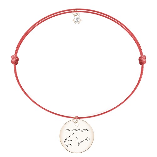 Bransoletka sznurkowa z zawieszką kółko me and you z konstelacjami gwiazd Twojego znaku zodiaku oraz bliskiej Ci osoby