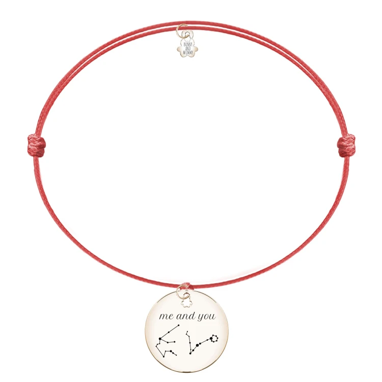 Bransoletka sznurkowa z zawieszką kółko me and you z konstelacjami gwiazd Twojego znaku zodiaku oraz bliskiej Ci osoby