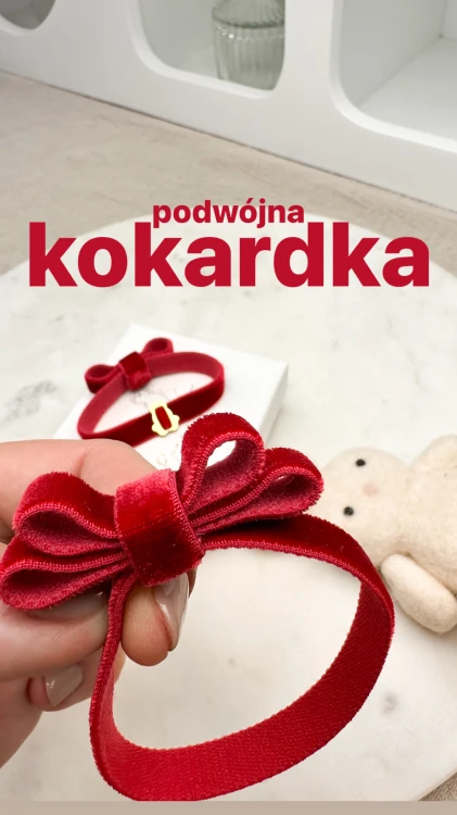 Aksamitka czerwona elastyczna bransoletka z kokardką pojedynczą lub podwójną