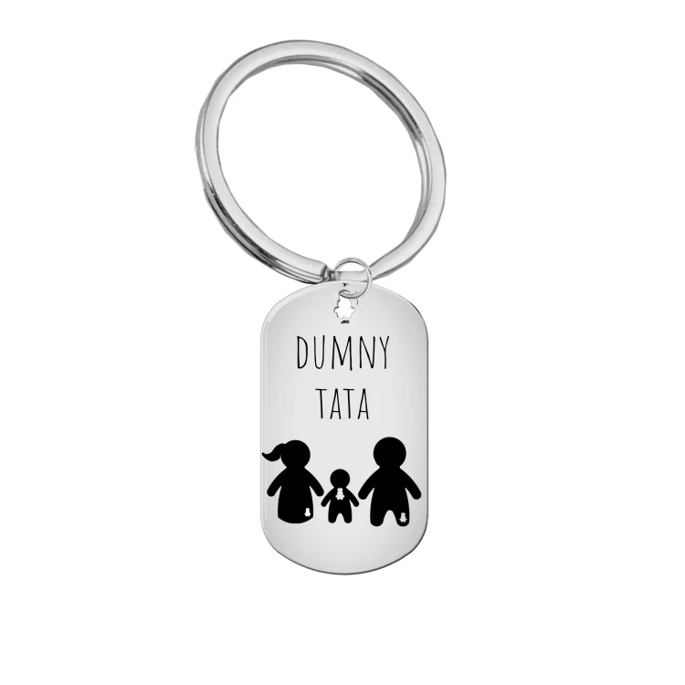 Brelok ze stali polerowanej DUMNY TATA z postaciami rodziców z synkiem