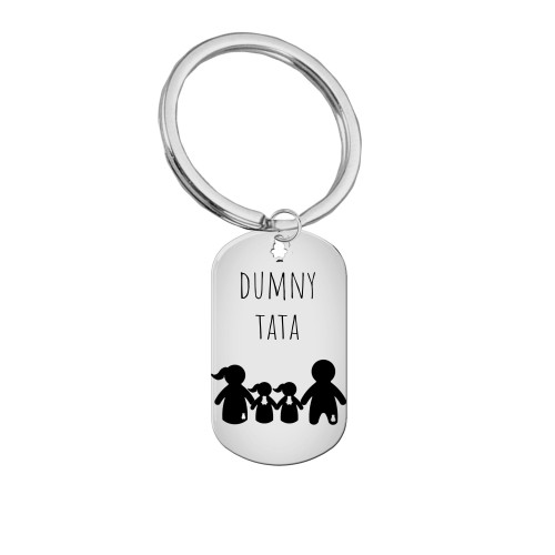 Brelok ze stali polerowanej DUMNY TATA z postaciami rodziców z dwiema dziewczynkami
